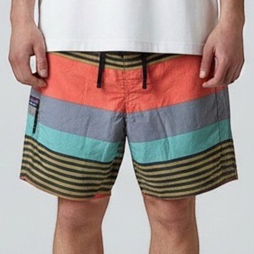 Patagonia Board Shorts Men 34 Orange Teal Multi Color Stripe Excellent Surf